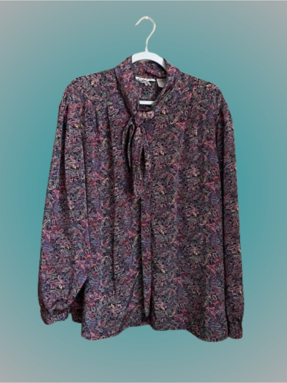 Colorful vintage paisley print blouse top Cali Carry Back sz 24W secretary